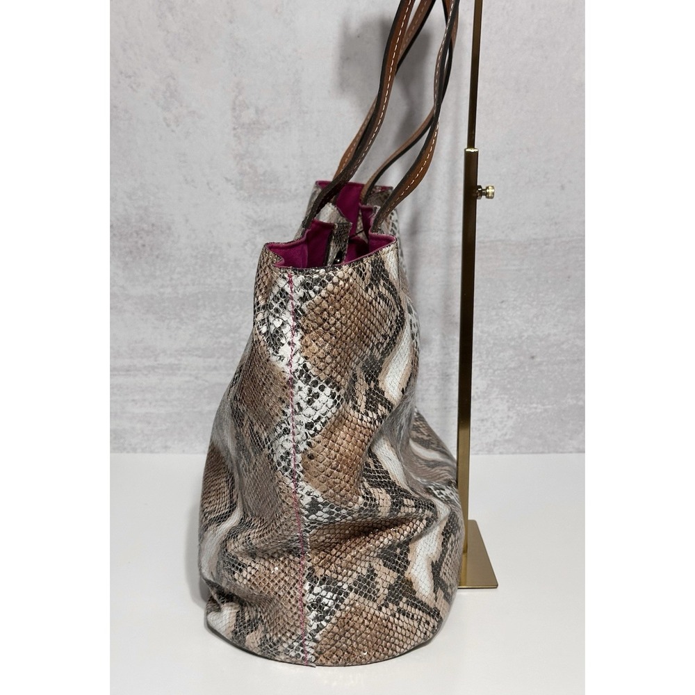 Patricia Nash Shoulder Tote Bag Brown Cracked Italian Leather Python Snakeskin - Picture 7 of 9